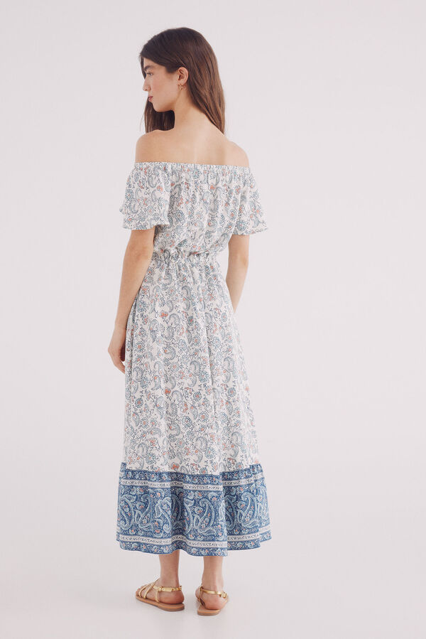 Springfield Vestido midi estampado escote hombros marfil