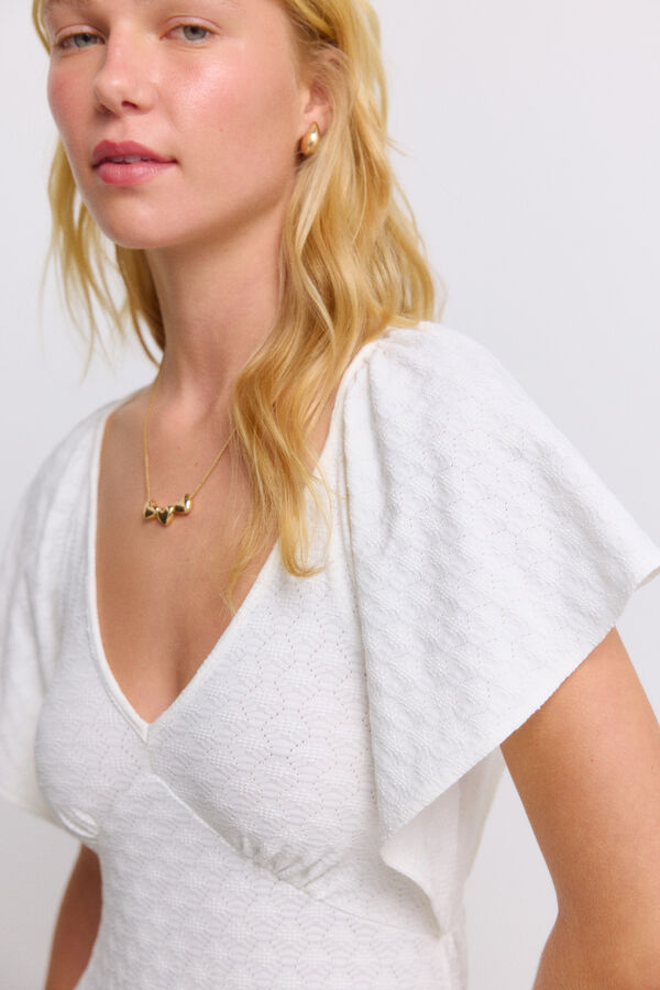 Springfield Vestido midi de tirantes con volantes blanco