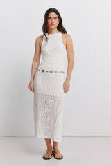 Springfield Vestido midi de punto calado blanco