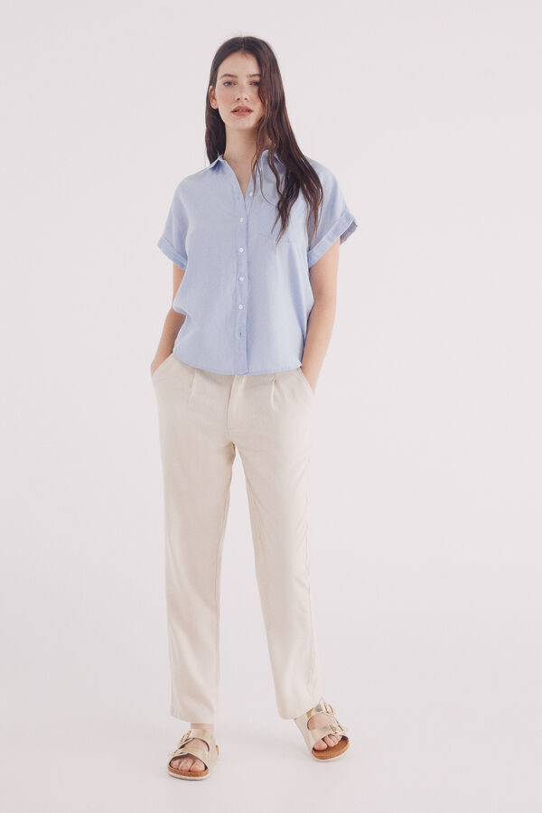 Springfield Camisa manga corta vuelta algodón lino azul