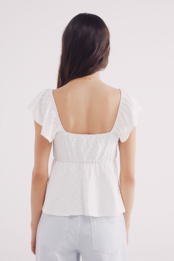 Springfield Top escote lazo bordado suizo natural