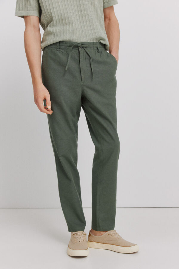 Springfield Pantal&oacute;n chino comfort fit de lino verde
