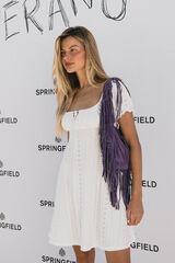 Springfield Vestido corto bordado suizo natural