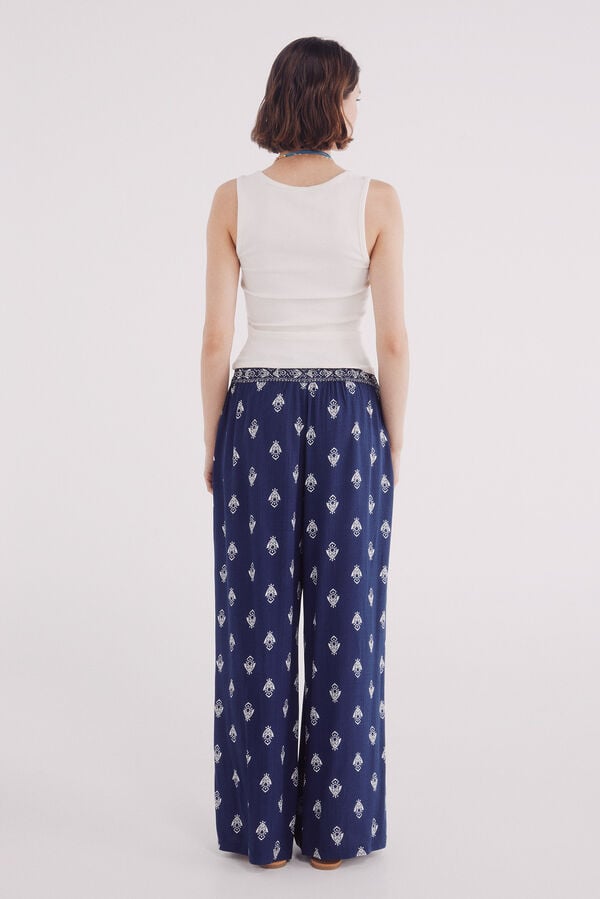 Springfield Pantalón fluido estampado azulado