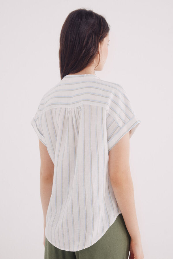 Springfield Blusa escote pico algodón lino café