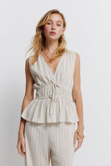 Springfield Top de lino con lazo y el&aacute;stico caf&eacute;