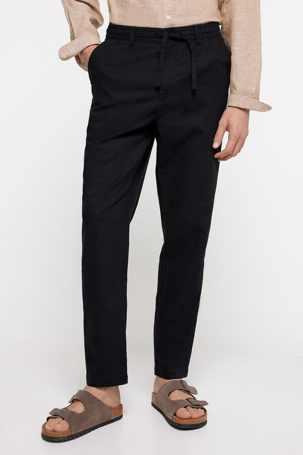 Springfield Pantalón chino lino negro