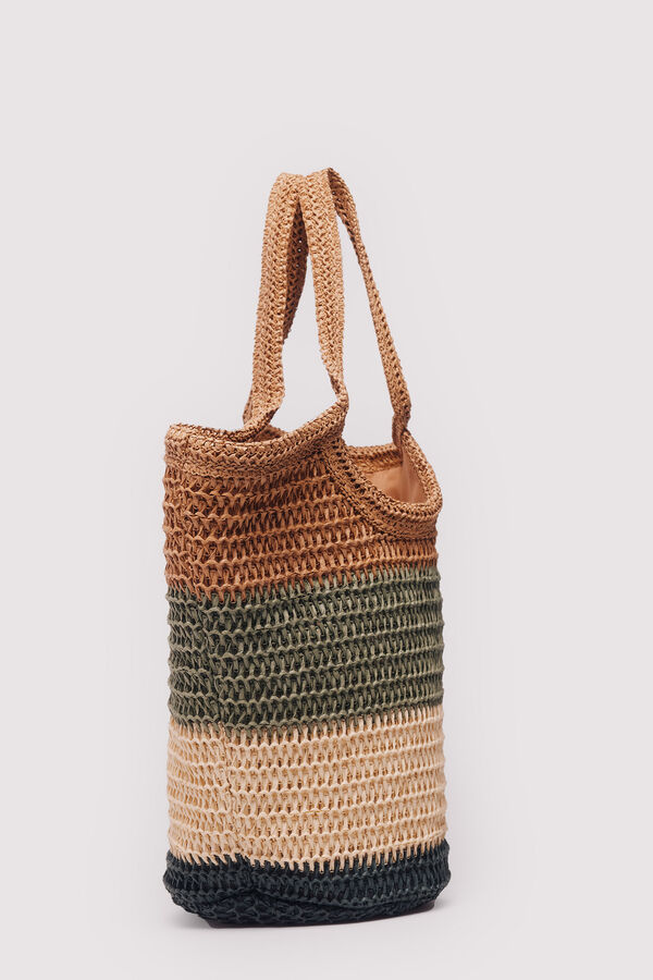 Springfield Bolsa hombro rafia rayas verde
