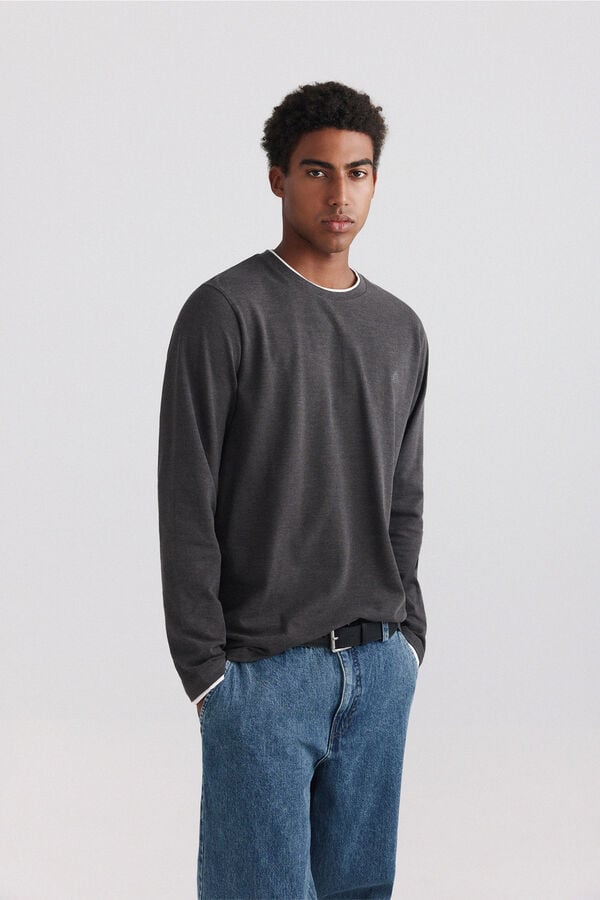 Springfield Playera manga larga doble cuello melange gris