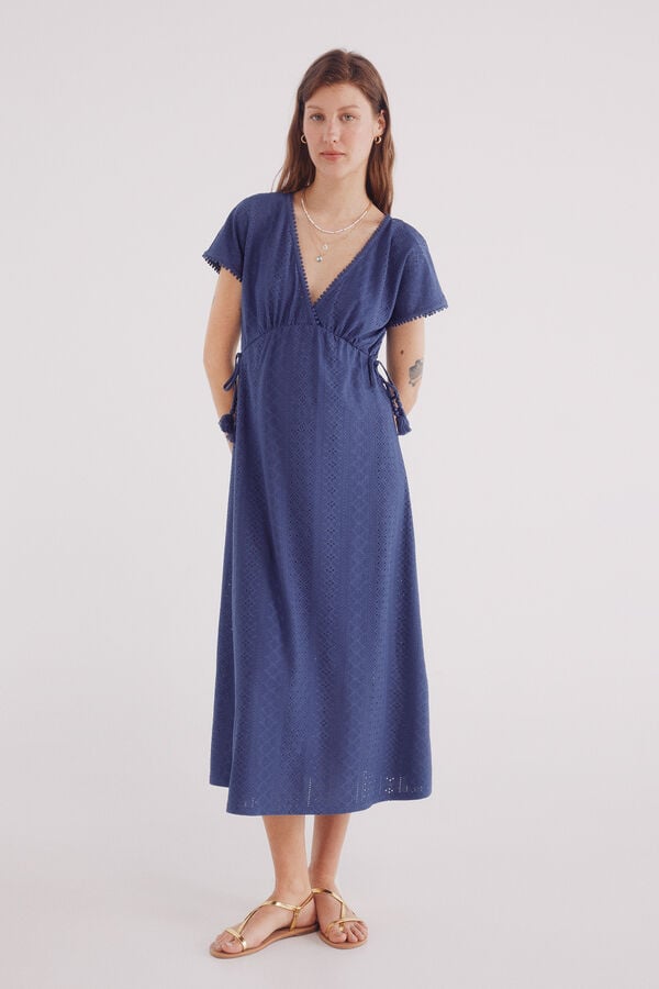 Springfield Vestido midi bordado suizo circular turquesa