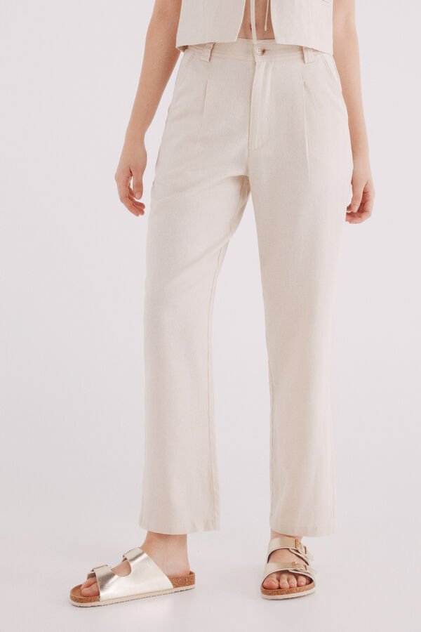Springfield Pantalón básico lino estampado