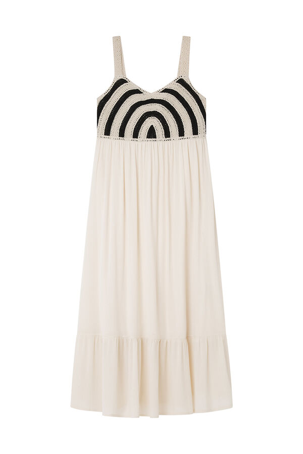 Springfield Vestido midi combinado crochet beige