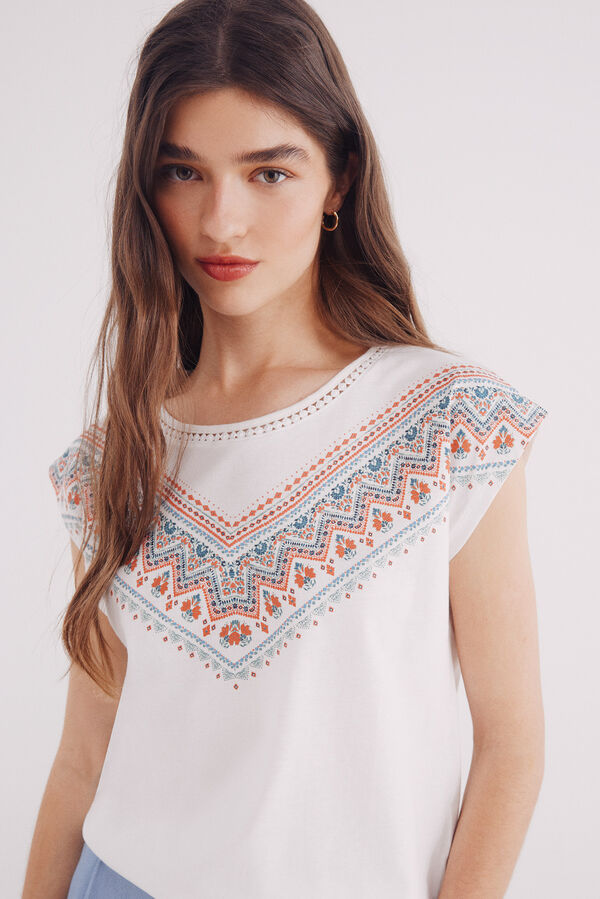 Springfield Playera gráfica lace cuello natural