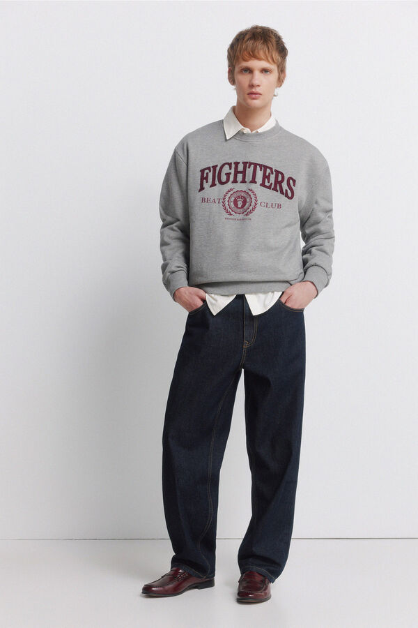Springfield Cuello redondo ajustado sudadera con parches gris