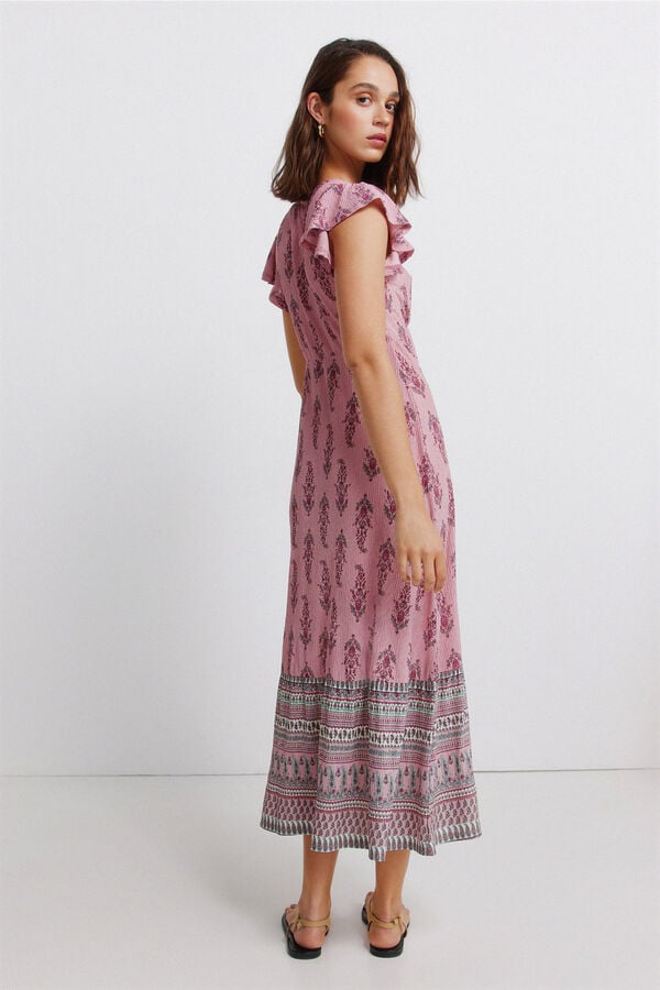 Springfield Vestido midi con volantes estampado cenefa morado/lila