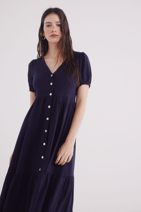 Springfield Vestido midi camisero lino azulado