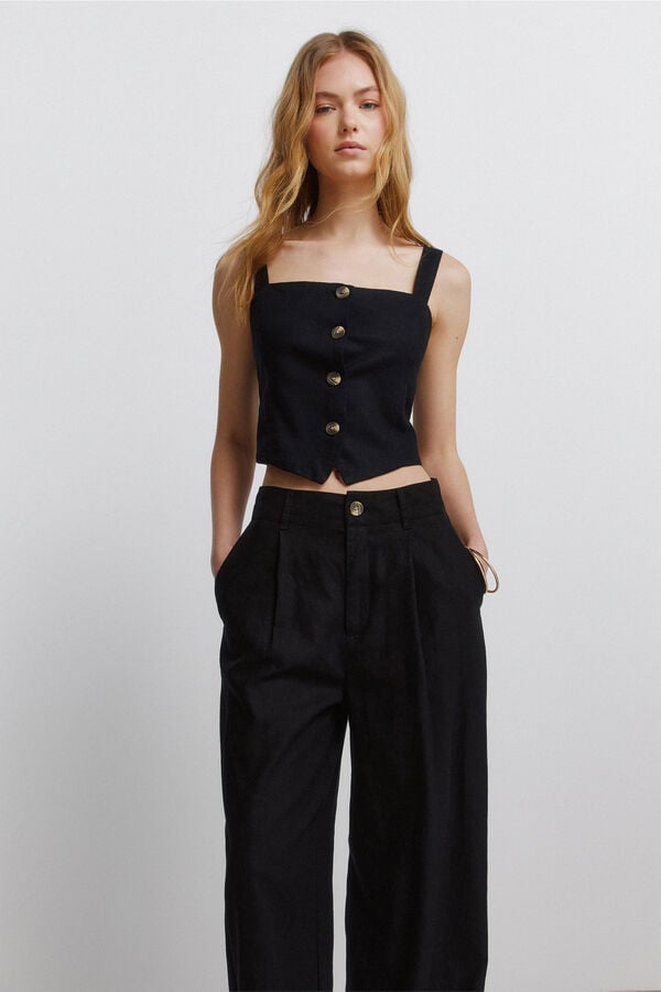 Springfield Pantalones tailoring de lino negro