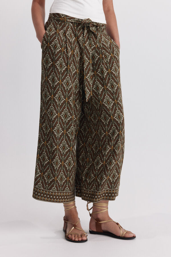 Springfield Pantal&oacute;n fluido estampado con cintur&oacute;n khaki