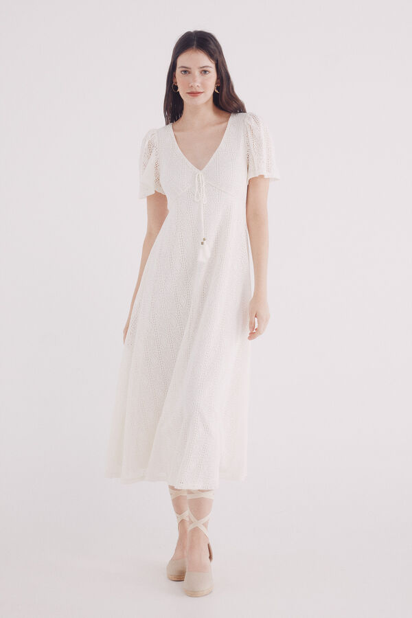 Springfield Vestido midi crochet manga capa café