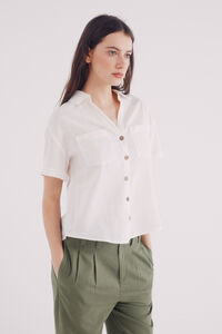 Springfield Camisa manga corta algodón lino café