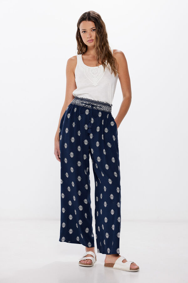 Springfield Pantalones palazzo viscosa rústica navy