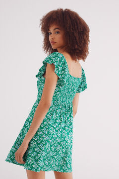 Springfield Vestido corto tirantes volantes estampado verde