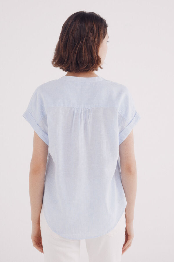Springfield Blusa escote pico algodón lino azul