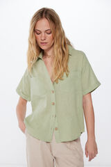 Springfield Blusa bolsillos algodón lino verde