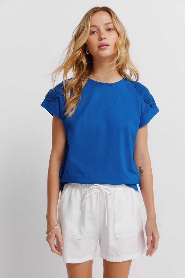 Springfield Playera de crochet con hombros azul