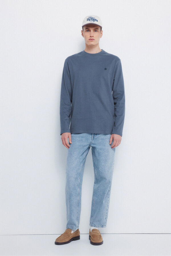 Springfield Playera básica de manga larga con acabado suave. azul tinta