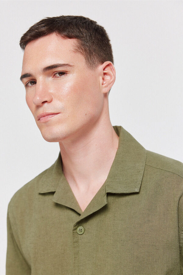 Springfield Camisa manga corta de lino kaki