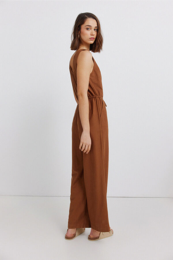 Springfield Jumpsuit sin mangas estampado de lino caf&eacute;