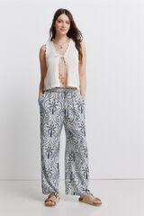 Springfield Pantal&oacute;n fluido estampado blanco