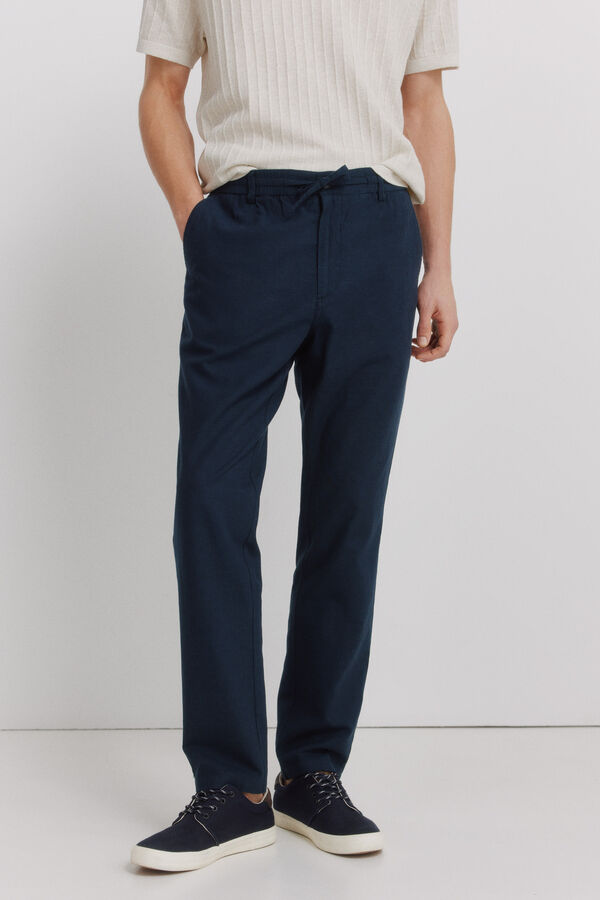 Springfield Pantal&oacute;n chino comfort fit de lino azul