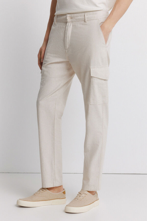 Springfield Pantal&oacute;n cargo slim fit de lino beige