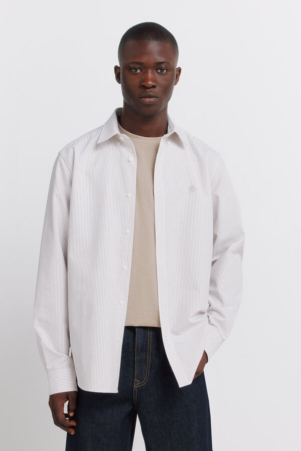 Springfield Camisa oxford a rayas sin arrugas beige