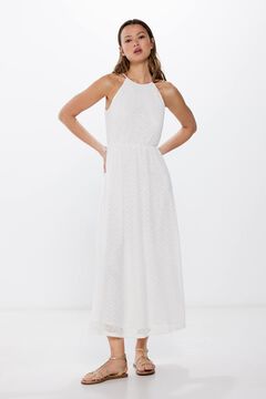 Springfield Vestido largo escote halter crochet blanco