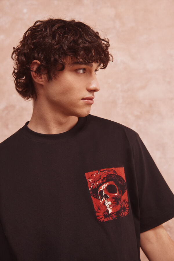 Springfield Playera con guitarra mexicana de calavera negro