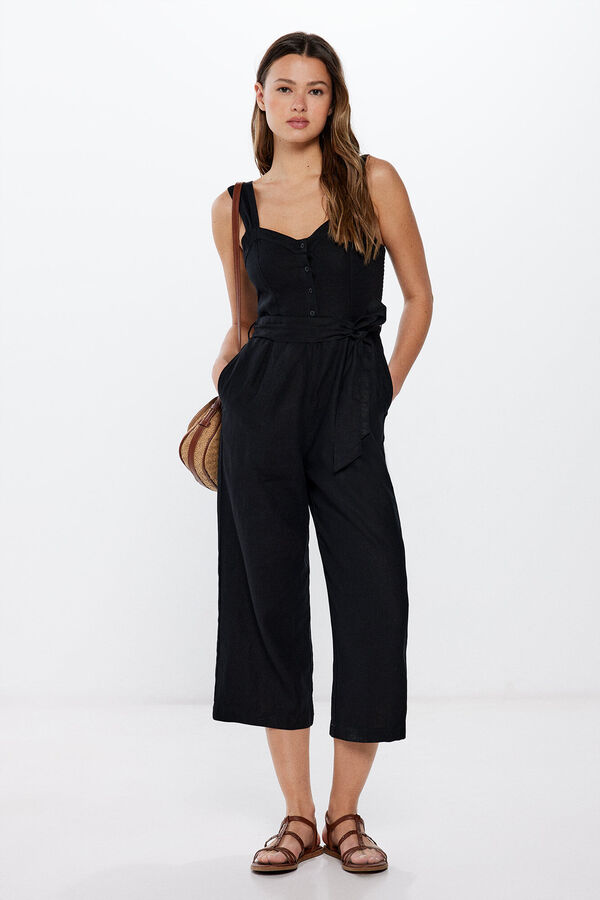 Springfield Jumpsuit negro tirantes lino negro