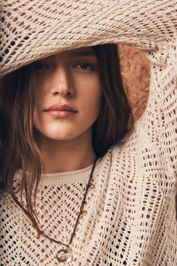 Springfield Su&eacute;ter pointelle lurex caf&eacute;