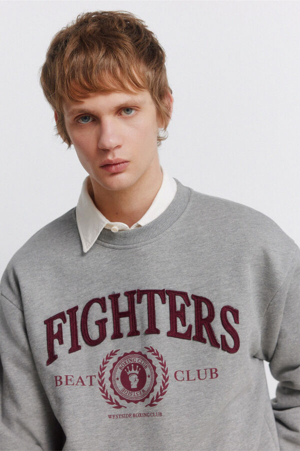 Springfield Cuello redondo ajustado sudadera con parches gris