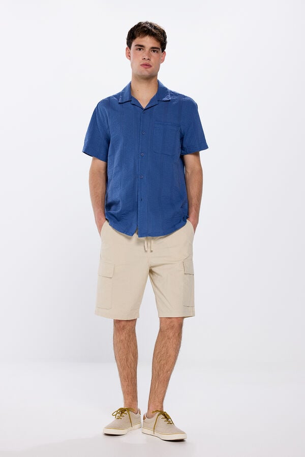 Springfield Camisa de manga corta jacquard ligera azul