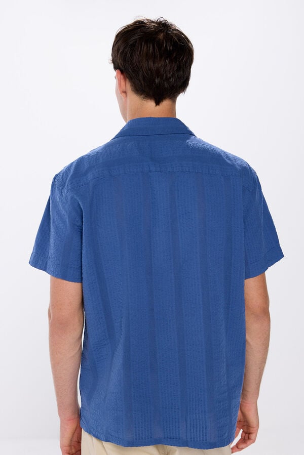 Springfield Camisa de manga corta jacquard ligera azul