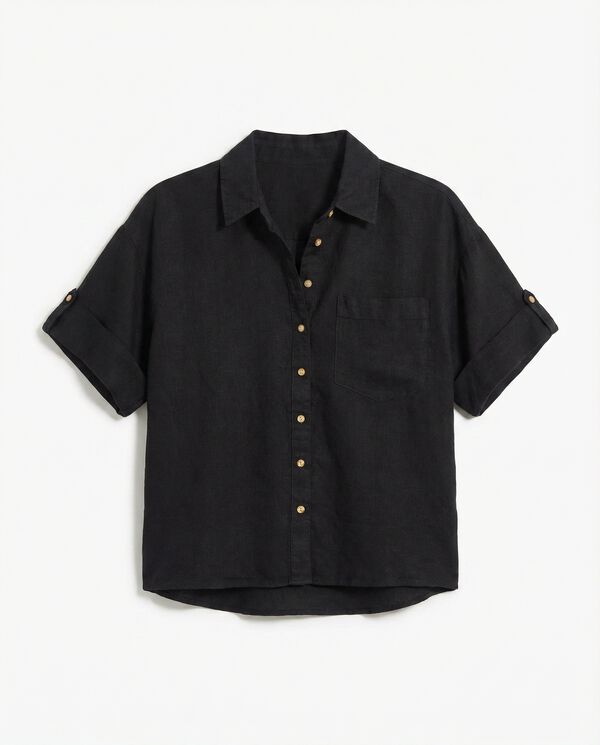 Springfield Camisa de lino de manga corta negro