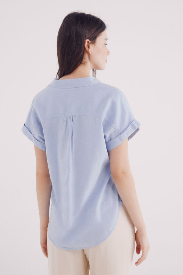 Springfield Camisa manga corta vuelta algodón lino azul
