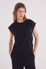 Springfield Playera manga caída lentejuelas negro