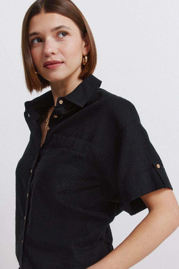 Springfield Camisa de lino de manga corta negro