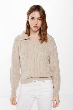 Springfield Suéter polo cable knit estampado fondo blanco