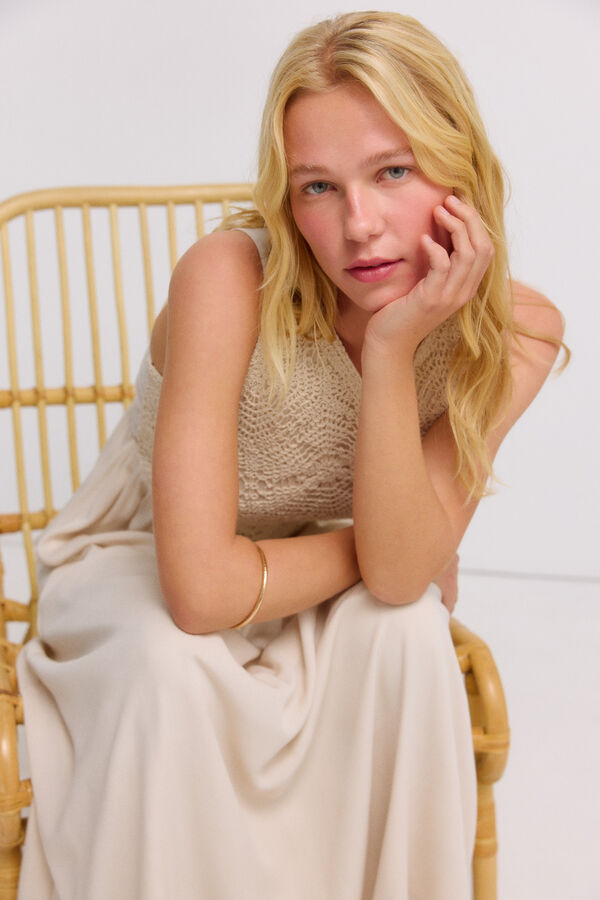 Springfield Vestido sin mangas de crochet beige