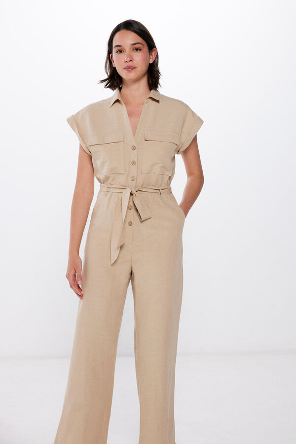 Springfield Jumpsuit camisero lino Café